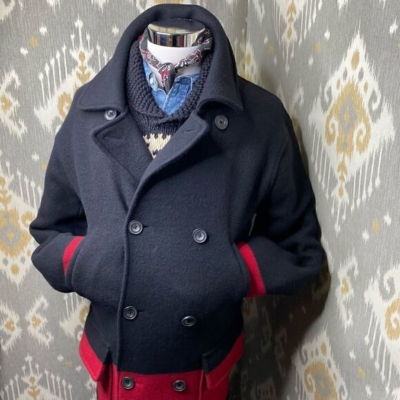 Polo Ralph Lauren Merino Wool Black & Red Double Breasted Top Over Pea Coat - Picture 9 of 16